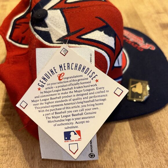 VINTAGE NWT 90' CLEVELAND INDIANS BIG INDIAN HEAD MLB BLUE/RED WOOL SNAPBACK - Picture 10 of 11